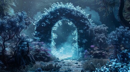 Fantasy scene with magical portal archway in another dimension - 3d digital art illustration