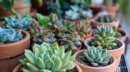 Fototapeta premium Collection of diverse succulent plants in the garden