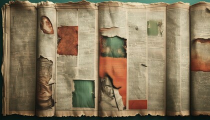 Aged Newspaper Texture, Vintage Background with Distressed Edges, Faded and Torn Pages