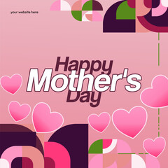 Mother's Day banner. Modern geometric abstract square background in colorful style for world Mother's Day. Greeting card cover with text Happy Mother's Day