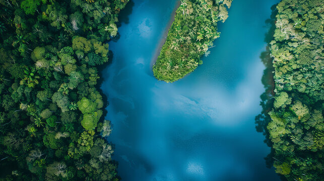 Aerial view of the Amazon River in Macapa, Brazil