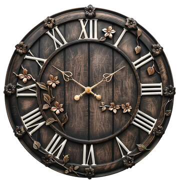 recommend clip art: vintage wall clock, 100% white background, simple, cute,full col