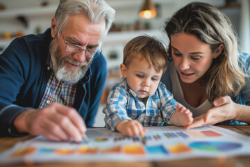 Fototapeta premium Professional financial advisor illustrating wealth growth strategies to multi-generational families.