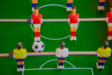 Tabletop soccer game closeup, sports tabletop soccer game