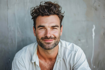Obraz premium A close up portrait of a young man with a subtle smile