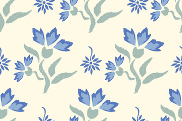 Damask Ikat floral seamless pattern. flower embroidery. design for fashion women, texture, fabric, clothing, wrapping paper, curtains, and decoration. vintage wallpaper