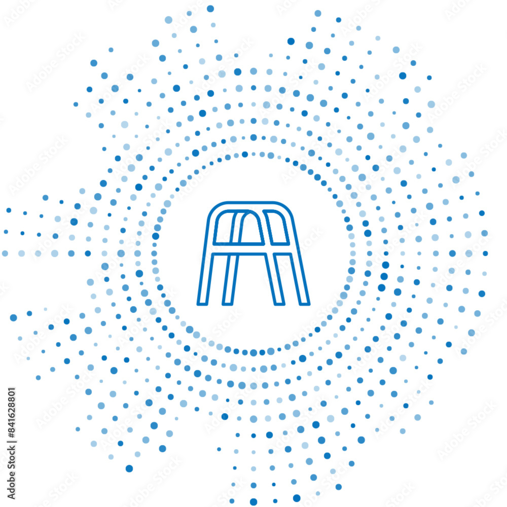 Poster blue line walker for disabled person icon isolated on white background. abstract circle random dots.