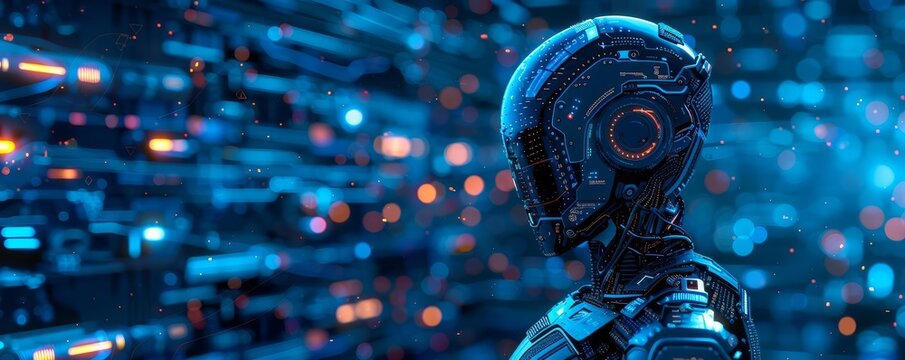 Analysts utilizing AI to decode complex technical manuals, hightech, blue tones, digital painting