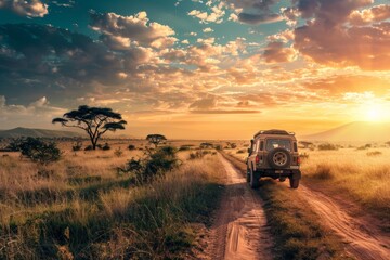 Fototapeta premium Safari Adventure: Exploring the Wilderness by Jeep