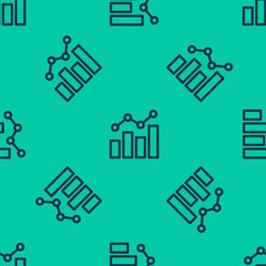 Blue line Financial growth increase icon isolated seamless pattern on green background. Increasing revenue. Vector