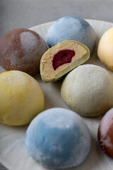 Mochi Traditional Japanese Rice Dessert Assortment on a Plate
