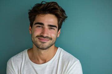 Obraz premium A close up portrait of a young man with a subtle smile