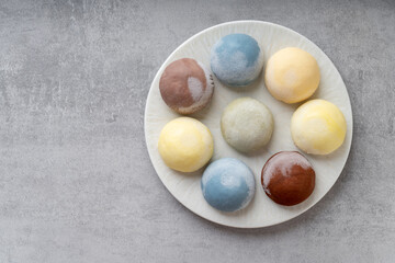 Mochi Traditional Japanese Rice Dessert Assortment on a Plate