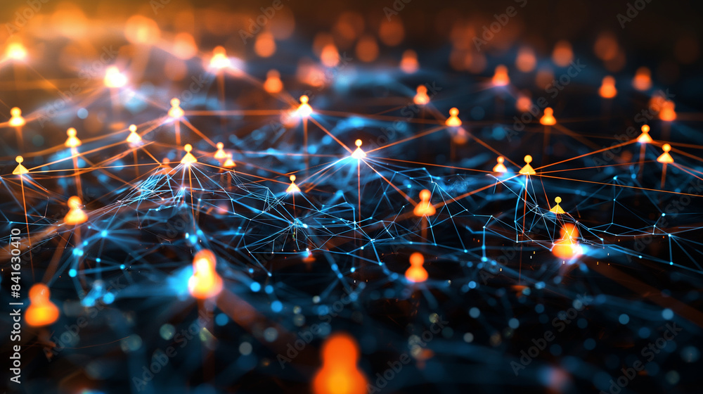 Poster a visually striking network of professional connections, with interconnected nodes glowing against a
