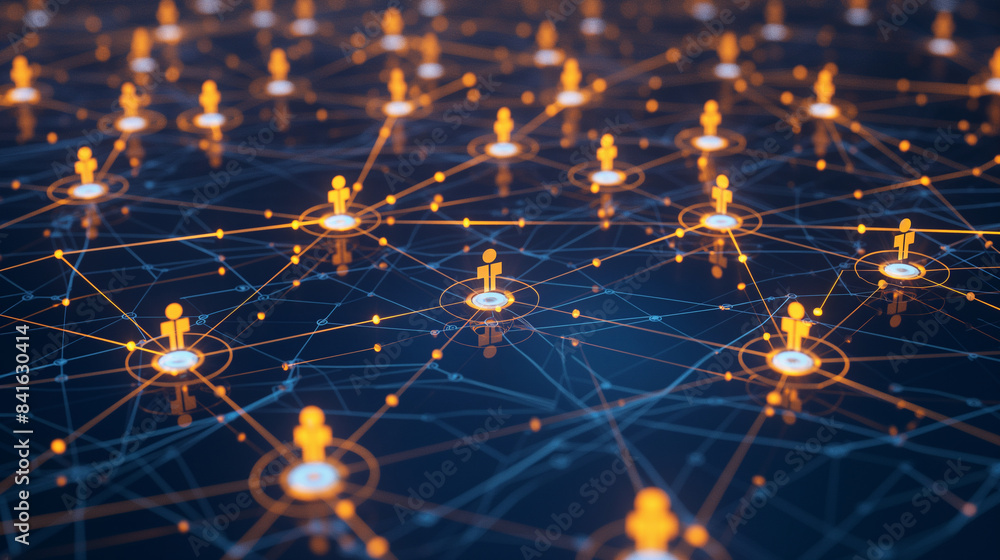 Poster a visually striking network of professional connections, with interconnected nodes glowing against a