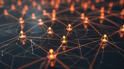 Fototapeta premium A visually striking network of professional connections, with interconnected nodes glowing against a dark background, symbolizing business networking.