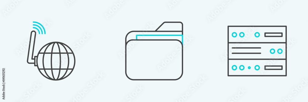 Poster set line server, data, web hosting, social network and document folder icon. vector