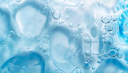 Transparent blue and white gradient Gel background or pattern with light blue lights. Gel blue background Virus protection or facial moisturizing cosmetics concept