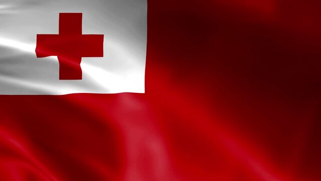 Tonga flag in the wind. Detailed fabric texture.