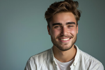 Obraz premium A close up portrait of a young man with a subtle smile