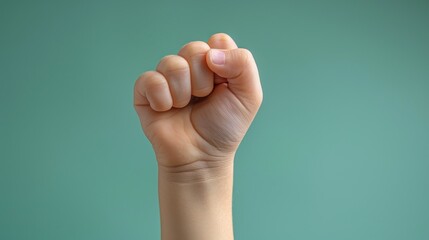 hand with fist gesture on green background 