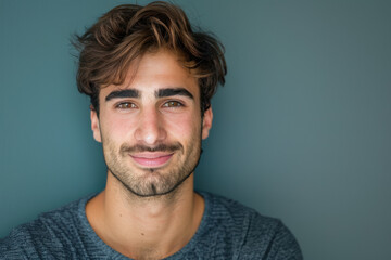 Obraz premium A close up portrait of a young man with a subtle smile