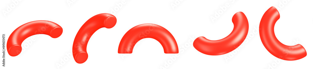 Poster 3d set of red half of torus symbol or icon with different angles. geometry figure tor form. stock ve