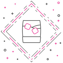 Line Glass of whiskey with ice cubes icon isolated on white background. Colorful outline concept. Vector