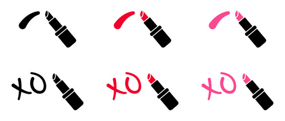 Red lipstick smear icon. Pink lipstick smudge illustration. Xo sign. Hugs and kisses symbol.