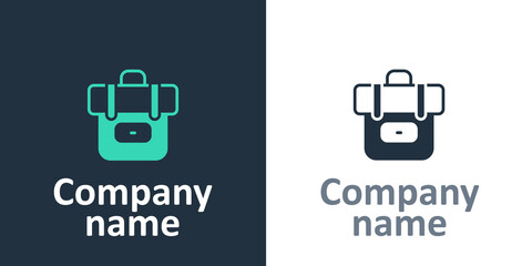 Logotype Hiking backpack icon isolated on white background. Camping and mountain exploring backpack. Logo design template element. Vector