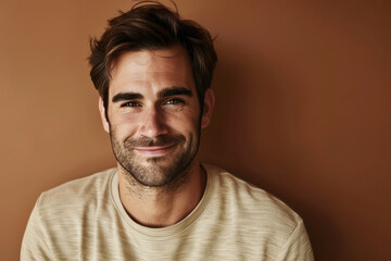 Obraz premium A close up portrait of a young man with a subtle smile