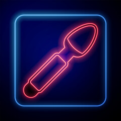 Glowing neon Silver spoon icon isolated on black background. Cooking utensil. Cutlery sign. Vector