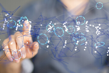 Global network. Blockchain. 3D illustration. Neural networks and artificial intelligence. Abstract ...
