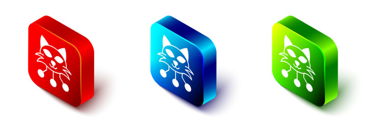 Isometric NFT Digital crypto art icon isolated on white background. Non fungible token. Red, blue and green square button. Vector