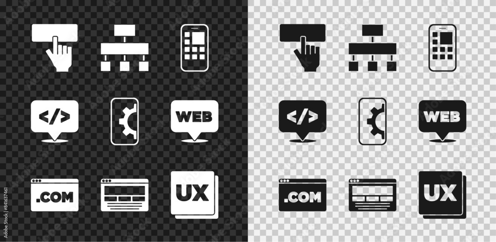 Aufkleber set keyboard, site map, mobile apps, ui or ux design, front end development and web icon. vector