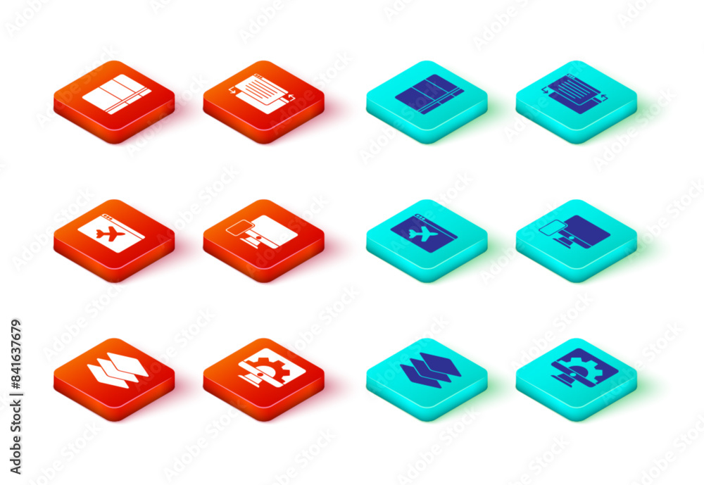 Poster set layers, web development, website template, monitor and mobile, ui ux design and sketchbook album