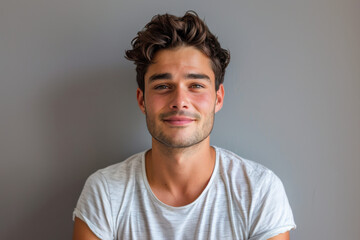 Obraz premium A close up portrait of a young man with a subtle smile