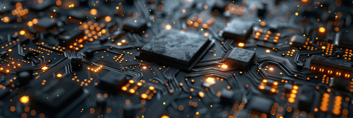 Circuit Board With Glowing Lights And Complex Electronic Components, Modern Electronic Design