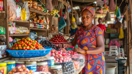 Obraz premium Saleswoman senior african american woman sale on the street market
