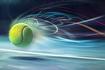Dynamic Visual of Tennis Ball Serving in Motion Blur Effect with Olympic Rings Background for Sports Design