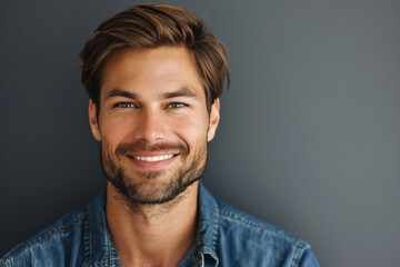 Obraz premium A close up portrait of a young man with a subtle smile