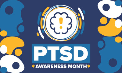 PTSD Awareness Month in June. Post Traumatic Stress Disorder. Celebrated annual in United States. Medical health care and awareness design. Poster, card, banner and background. Vector illustration