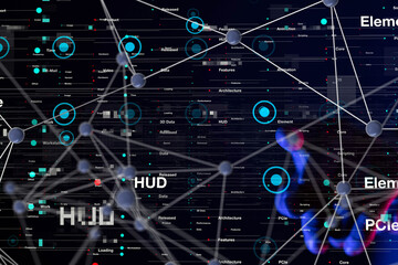Neural network 3D illustration. Big data and cybersecurity