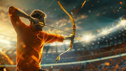 Dynamic Archer in Motion at Stadium - High Speed and Precision Sports Photography