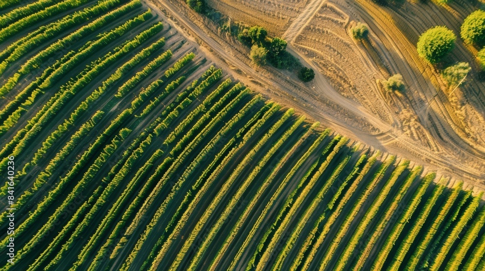 Poster from above the drone captures the intricate patterns of irrigated fields allowing for precise water 