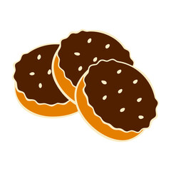 Cookies with chocolate cream frosting and sesame, isolated on white background, icon and logo.