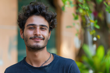Obraz premium A close up portrait of a young man with a subtle smile