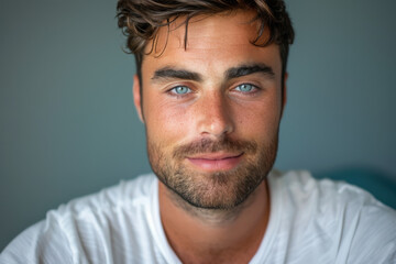 Obraz premium A close up portrait of a young man with a subtle smile