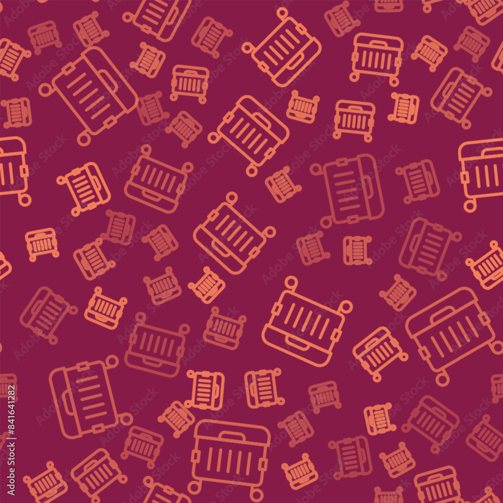 Poster brown line trash can icon isolated seamless pattern on red background. garbage bin sign. recycle bas