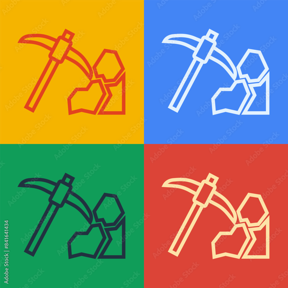 Poster pop art line gold mining icon isolated on color background. vector